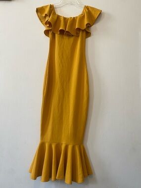 Fashion Nova Mustard Yellow Ruffle Off-Shoulder Dress